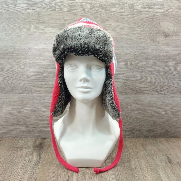 Earflaps Winter Hat Ear Cover Unisex Warm Fur Lining Beanie Aviator Cap Gray/Red - Picture 2 of 16